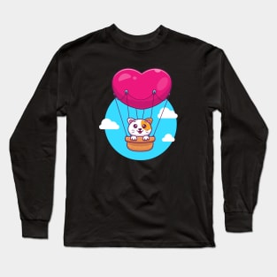 Cat in hot air ballon cartoon Long Sleeve T-Shirt